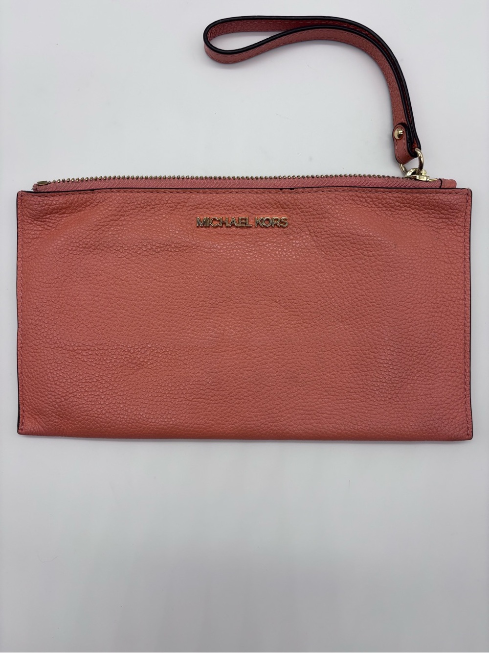 Michael Kors Coral-Peach Pebbled Leather Wristlet Clutch
